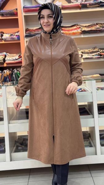 Deri Ve Kumaş Detaylı Süet Kap Camel/61172