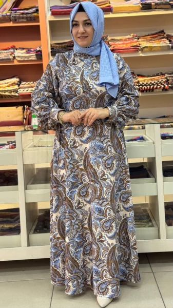 Desenli Elbise Bej/23435