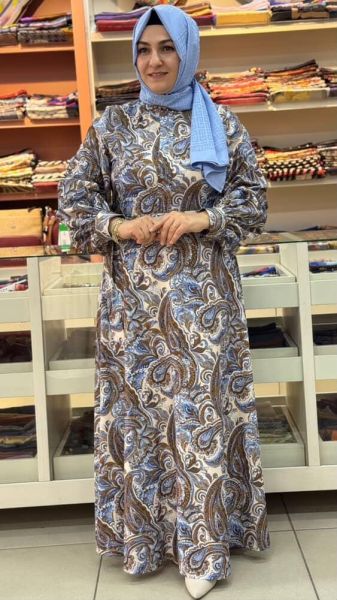 Desenli Elbise Bej/23435