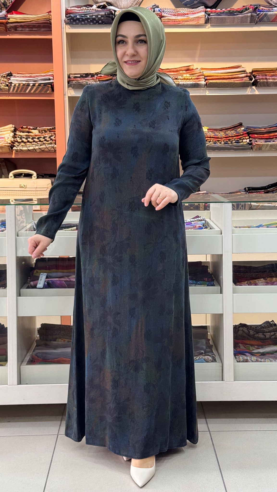 Morİpek - Desenli İpek Cupra Elbise Siyah/26306