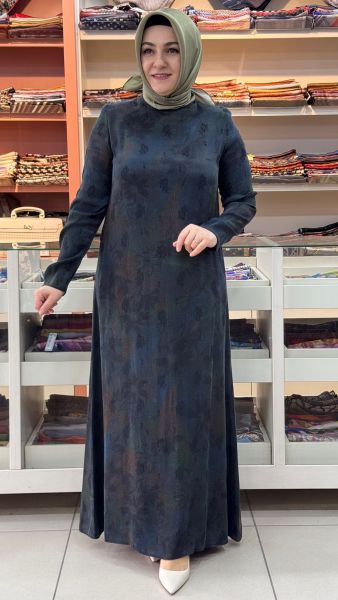 Desenli İpek Cupra Elbise Siyah/26306