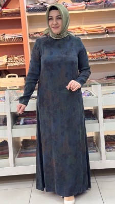 Desenli İpek Cupra Elbise Siyah/26306 - Thumbnail