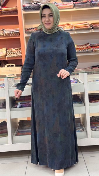 Desenli İpek Cupra Elbise Siyah/26306