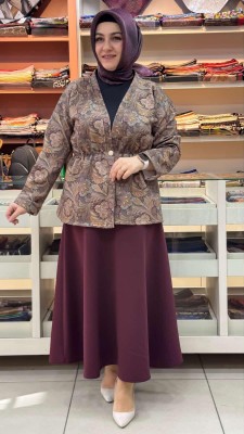 inza moda - Desenli Scuba Etekli Takım Bordo/1226