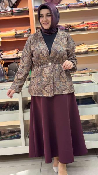 Desenli Scuba Etekli Takım Bordo/1226