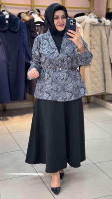 Desenli Scuba Etekli Takım Siyah/1226 - Thumbnail