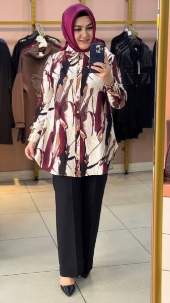 Desenli Tunik Bordo/21605