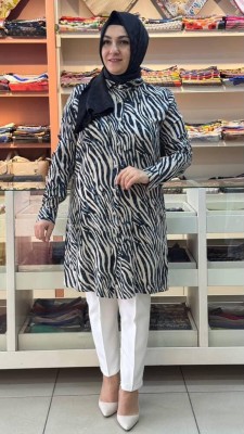 Desenli Tunik Petrol/9083 - Thumbnail