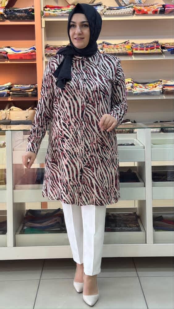 Livza - Desenli Tunik Bordo/9083