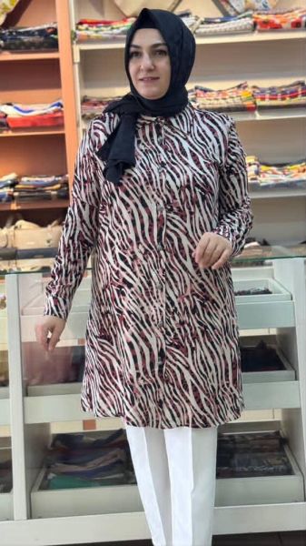 Desenli Tunik Bordo/9083