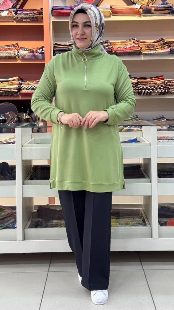 Kado - Dİk Yaka Fermuarlı Tunik Yeşil/257294
