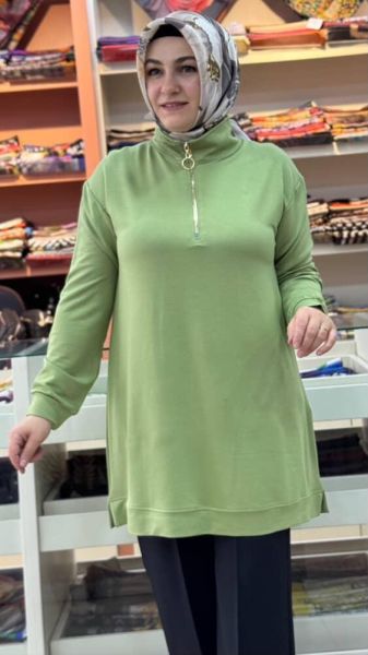 Dİk Yaka Fermuarlı Tunik Yeşil/257294