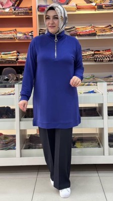 Kado - Dİk Yaka Fermuarlı Tunik İndigo/257294
