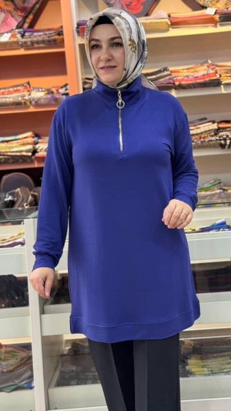 Dİk Yaka Fermuarlı Tunik İndigo/257294