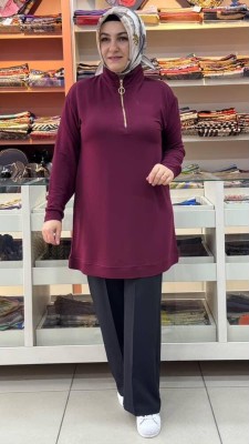 Kado - Dİk Yaka Fermuarlı Tunik Bordo/257294