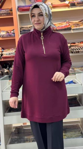 Dİk Yaka Fermuarlı Tunik Bordo/257294