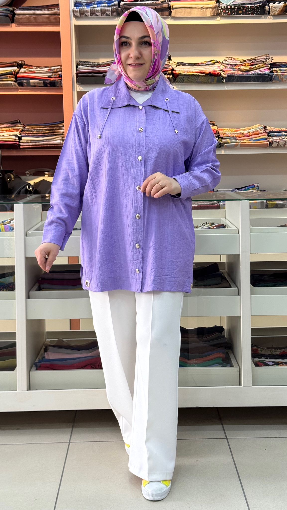 İnza Moda - Dik Yaka İp Detaylı Tunik Lila/1965 