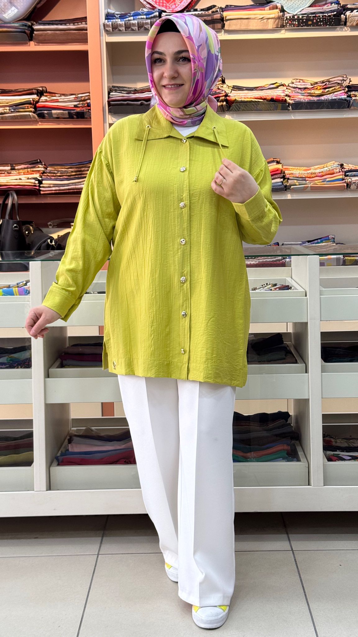 İnza Moda - Dik Yaka İp Detaylı Tunik Yağ Yeşili/1965 