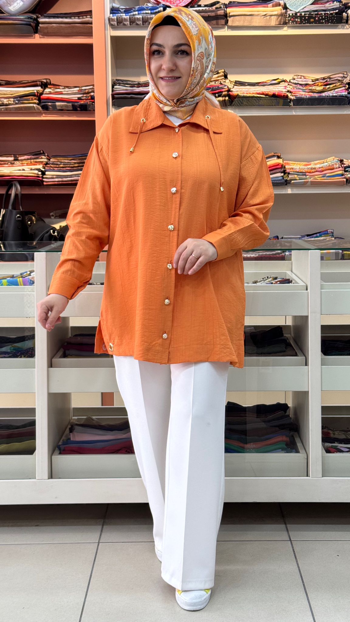 İnza Moda - Dik Yaka İp Detaylı Tunik Turuncu/1965