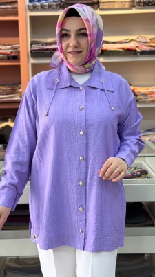 Dik Yaka İp Detaylı Tunik Lila/1965 - Thumbnail