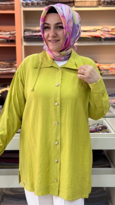 Dik Yaka İp Detaylı Tunik Yağ Yeşili/1965 - Thumbnail