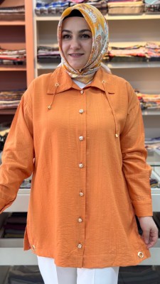 Dik Yaka İp Detaylı Tunik Turuncu/1965 - Thumbnail