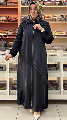 Dik Yaka Paraşüt Detaylı Ferace Siyah/261528 - Thumbnail