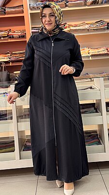 Dik Yaka Paraşüt Detaylı Ferace Siyah/261528 - Thumbnail