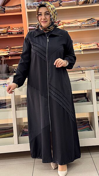 Dik Yaka Paraşüt Detaylı Ferace Siyah/261528 