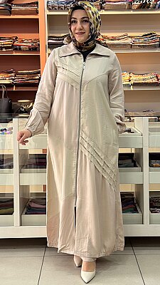 Dik Yaka Paraşüt Detaylı Ferace Taş/261528 - Thumbnail