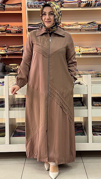 Dik Yaka Paraşüt Detaylı Ferace Kahverengi/261528