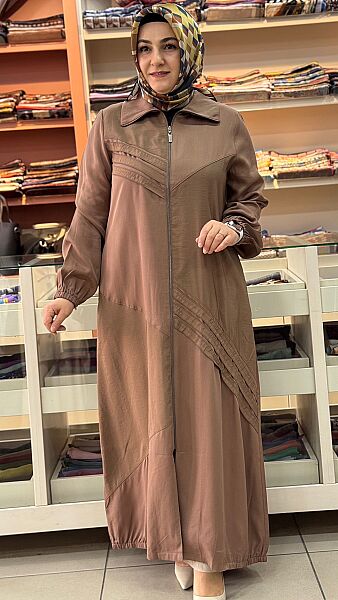 Dik Yaka Paraşüt Detaylı Ferace Kahverengi/261528