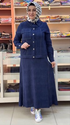 Esswap - Dikiş Detaylı Denim Etekli Takım Mavi/2517085
