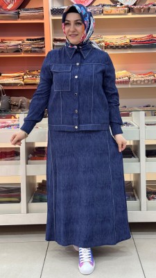 Dikiş Detaylı Denim Etekli Takım Mavi/2517085 - Thumbnail