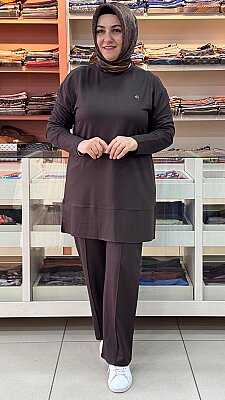 Kado - Dikiş Detaylı Pantolonlu Takım Acı Kahve / 263702 