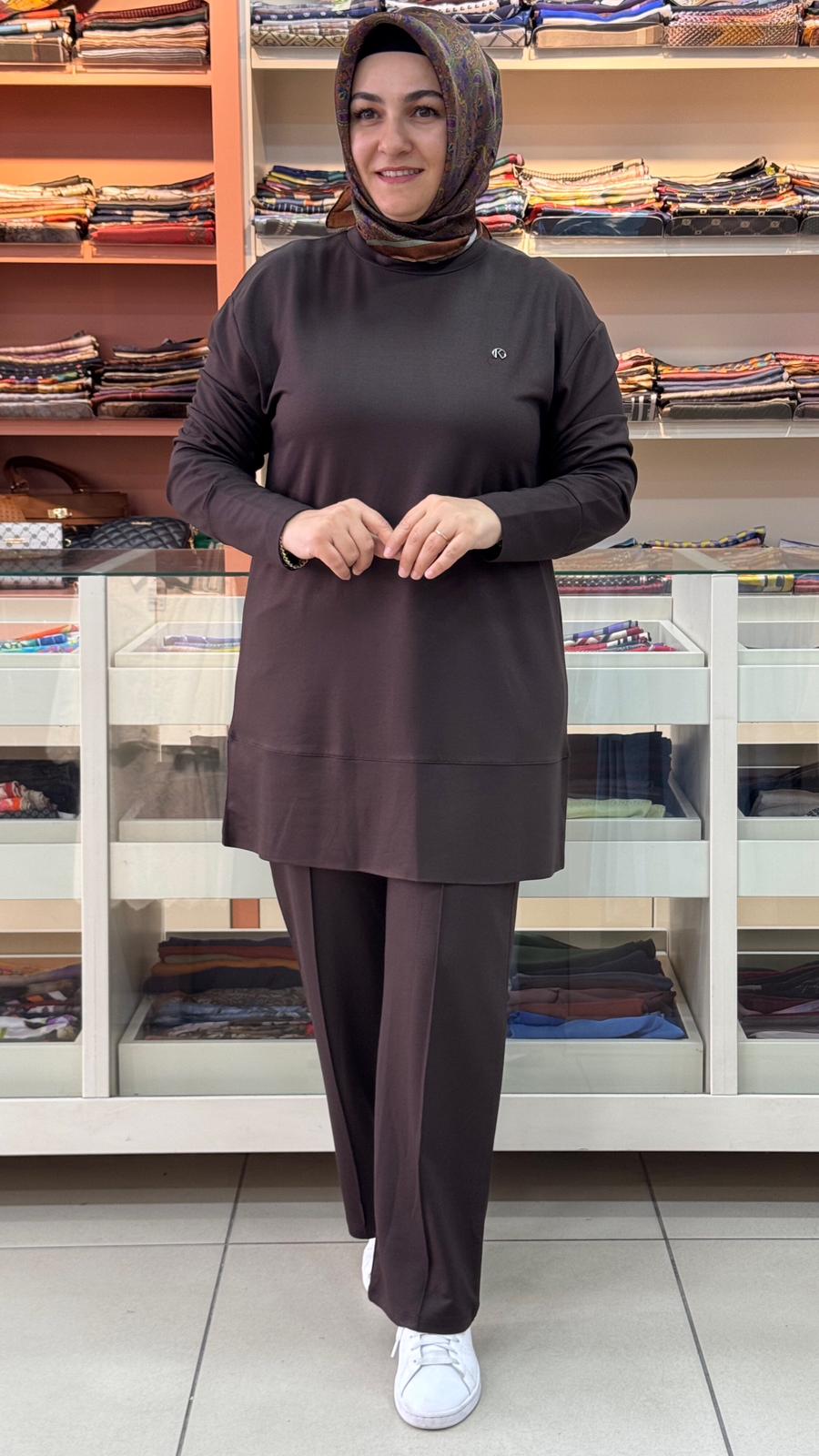 Kado - Dikiş Detaylı Pantolonlu Takım Acı Kahve / 263702 