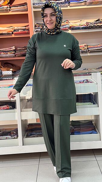 Dikiş Detaylı Pantolonlu Takım Haki / 263702
