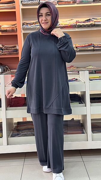 Dikiş Detaylı Pantolonlu Takım Antrasit68220 