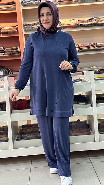 Dikiş Detaylı Pantolonlu Takım Lacivert/268220 