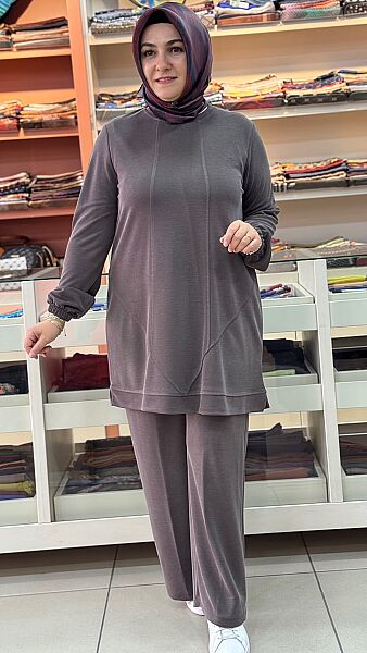 Dikiş Detaylı Pantolonlu Takım Vizon/268220