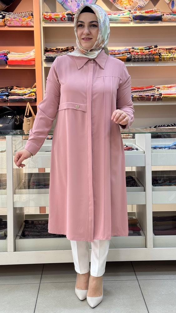 Esswap - Dikiş Ve Arma Detaylı Tunik Pudra/1240