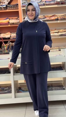 Dikiş Ve Metal Detaylı Takım Lacivert/27141 - Thumbnail