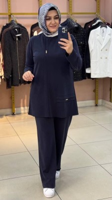 Dikiş Ve Metal Detaylı Takım Lacivert/27141 - Thumbnail