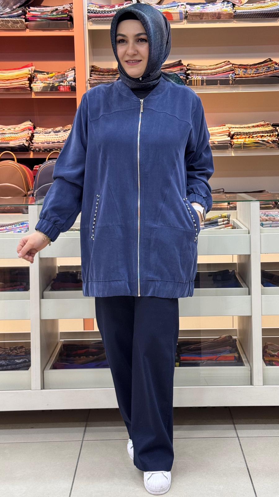 Puane - Cebi Taş Detaylı Cupra Kumaş Kap İndigo/15258