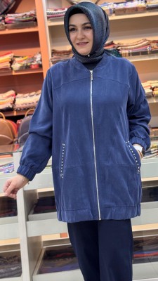 Cebi Taş Detaylı Cupra Kumaş Kap İndigo/15258 - Thumbnail