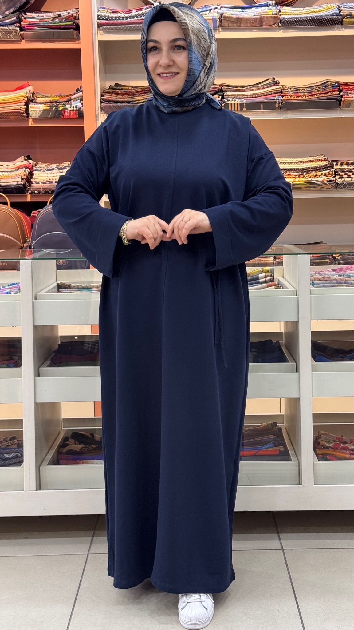 Ekru - Duble Kol Dikişli Elbise Lacivert/3170