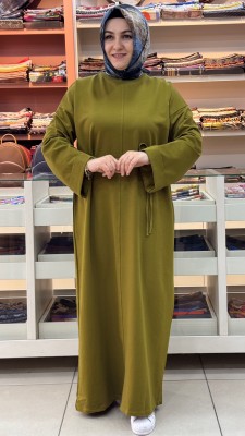 Duble Kol Dikişli Elbise Yağ Yeşili/3170 - Thumbnail