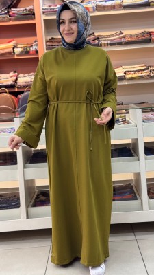 Duble Kol Dikişli Elbise Yağ Yeşili/3170 - Thumbnail