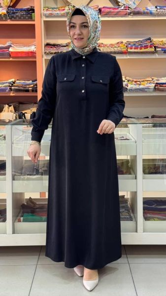 Düğme Detaylı Elbise Siyah/5038