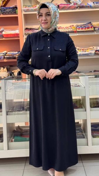 Düğme Detaylı Elbise Siyah/5038